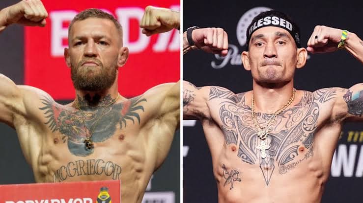 Conor McGregor and Max Holloway at the UFC 329 weigh-in